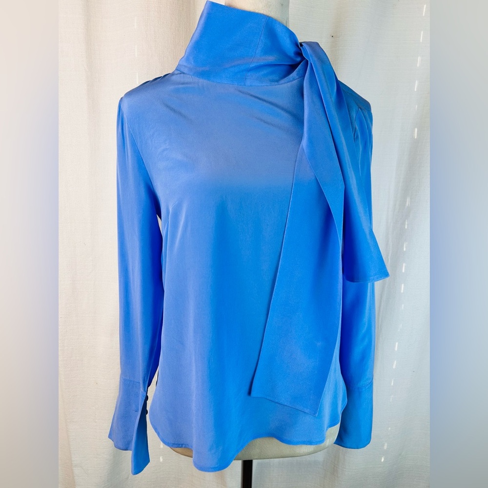 J. Crew Royal Blue Silk Tie-Neck Blouse